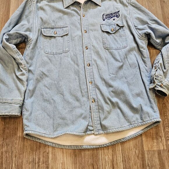 Vtg Dallas Cowboys Denim Shirt Jacket Mens Size M Fleece Lined Pro Elite NFL - Picture 4 of 9